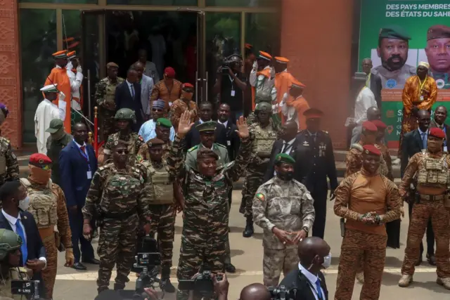 The military leaders of Niger, Mali and Burkina Faso at the AES summit in Niamey on July 6, 2024.