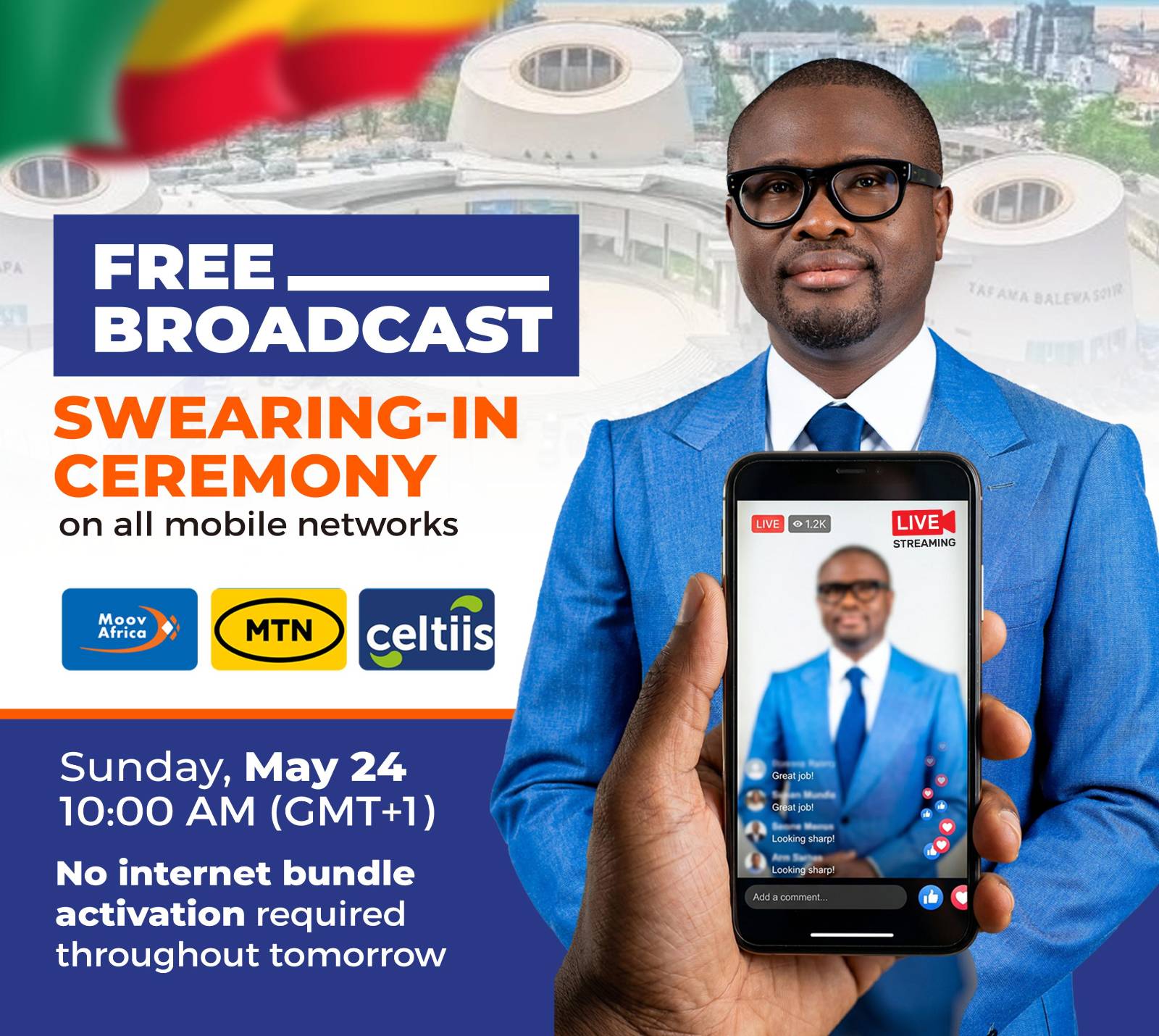 Benin’s presidential inauguration to be streamed free nationwide
