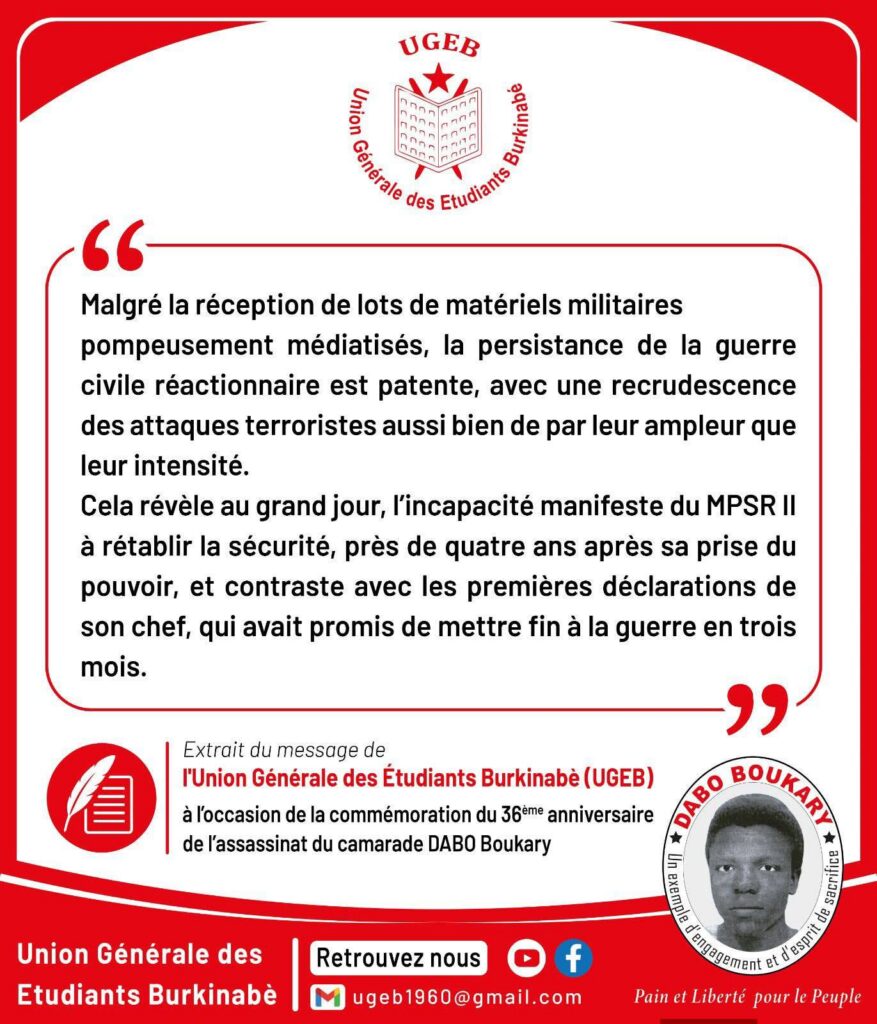 Burkina Faso security: student union scrutinizes mpsr ii’s performance