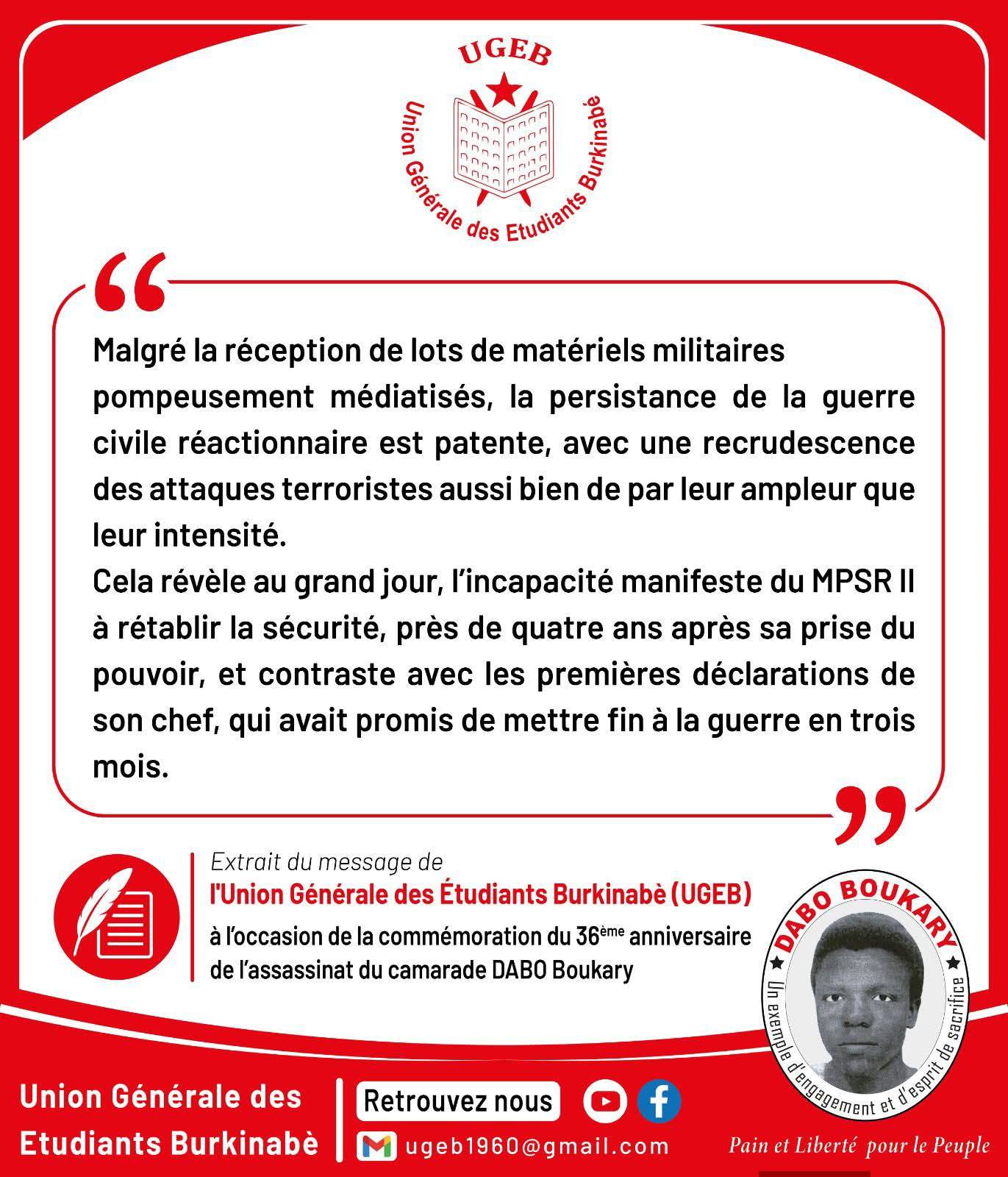 Burkina Faso security: student union scrutinizes mpsr ii’s performance