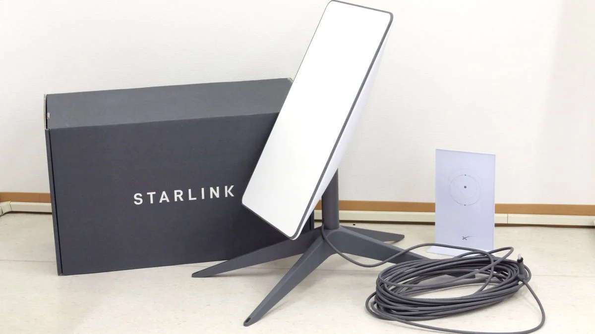 Starlink satellite dish against West African sky