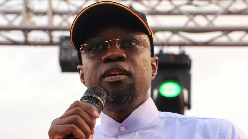 Ousmane Sonko delivering a speech