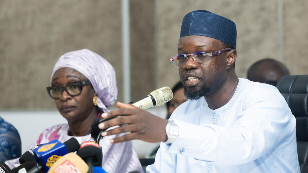 Ousmane Sonko during the press conference he held in Dakar on Tuesday, June 2