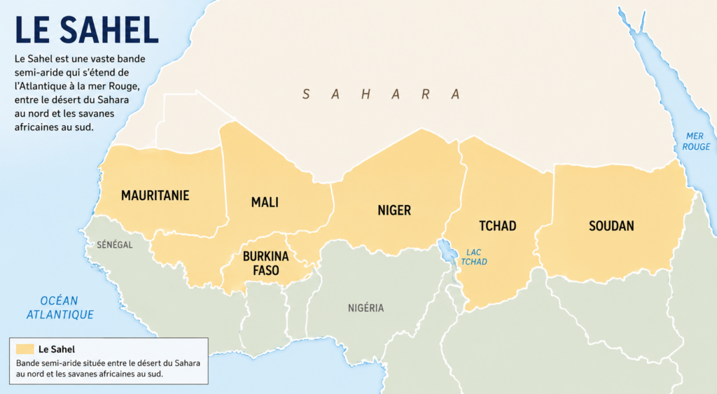 Sahel region map highlighting crisis zones