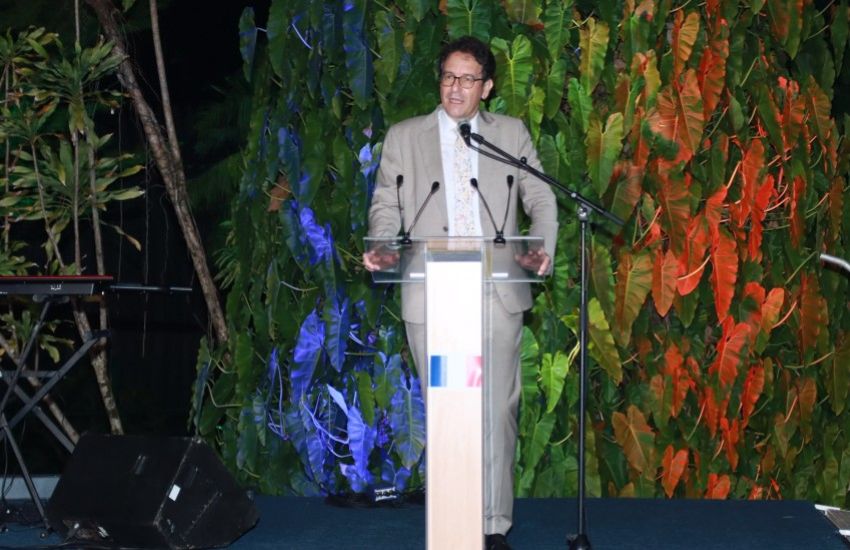 Ambassador Fabrice Mauriès delivering a speech in Libreville