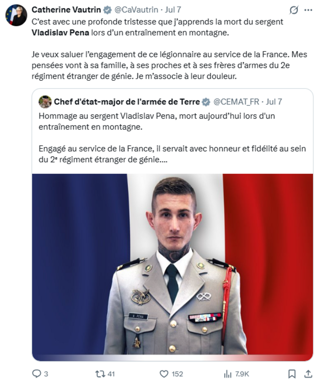 Official posts following Sergeant Pena’s death.