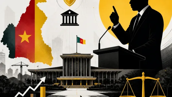 Editorial illustration for government statement on President Paul Biya's status