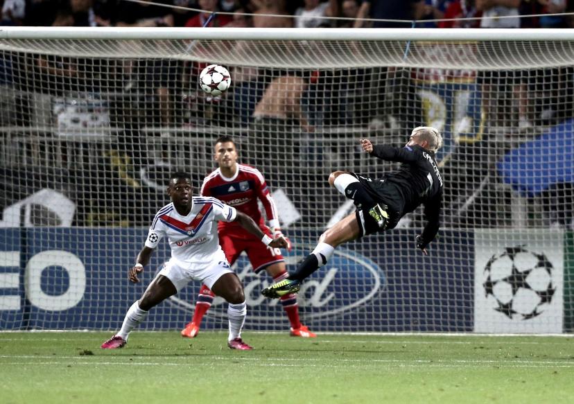 Antoine Griezmann scoring against Lyon on August 20