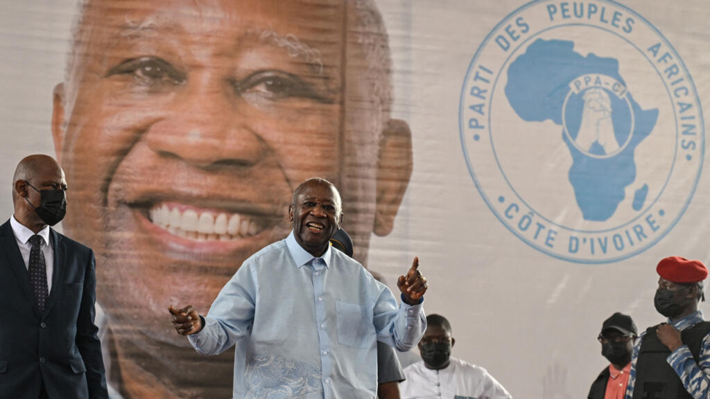 Former Ivorian President and PPA-CI leader Laurent Gbagbo (center) at the closing ceremony of his party's first congress in Abidjan, May 15, 2026.
